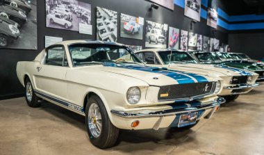 Las Vegas, Nevada, USA, September 10, 2022 : An original AC Cobra and ford mustang gt in the Carroll Shelby Heritage Center clipart