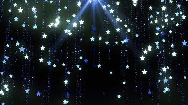 Noel arkaplanı, yıldız parçacıkları ve mavi üzerine düşen ışıklarla dolu. Noel, Kış, Yeni Yıl, Tatil Projeleri konsepti. 