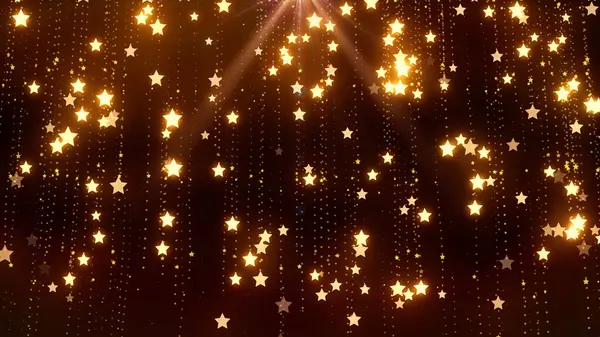 Noel arkaplanı, yıldız parçacıkları ve ışıkların altın üstüne düşmesiyle dolu. Noel, Kış, Yeni Yıl, Tatil Projeleri konsepti.