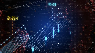 Farklı dünya bölgelerinde rakamların artıp azaldığını gösteren ticaret grafiği. Finansal piyasa, yatırım, ekonomi analiz kavramı.