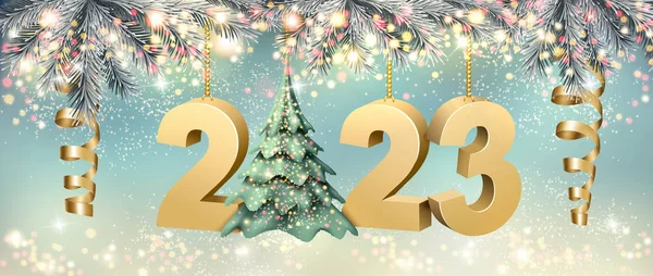 圣诞节快乐 新年快乐 还有一棵2023年的圣诞树和色拉潘汀 — 图库矢量图片