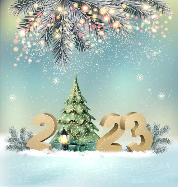 圣诞快乐和新年快乐的背景与2023信 圣诞节抽象树和发光的圣诞树灯 — 图库矢量图片