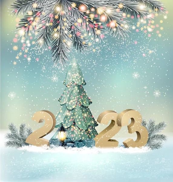 Feliz Natal Feliz Ano Novo Fundo Com 2023 Letras Árvore —  Vetores de Stock
