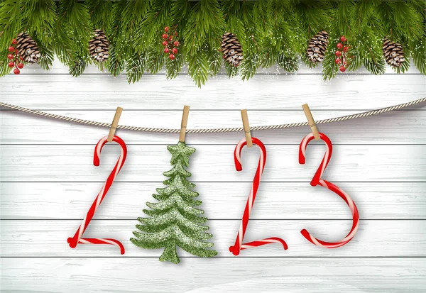 Vacances Joyeux Noël Happy New Year Fond Avec Branche Arbre — Image vectorielle