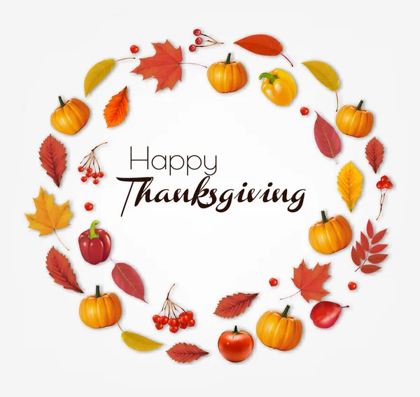 Happy Thanksgiving Holiday Background Autumn Vegetables Colorful Leaves Vector — Stock Vector