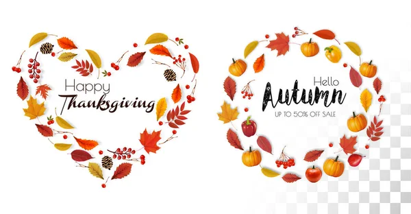 秋天五彩斑斓的森林树叶 感恩节快乐和销售框架 — 图库矢量图片