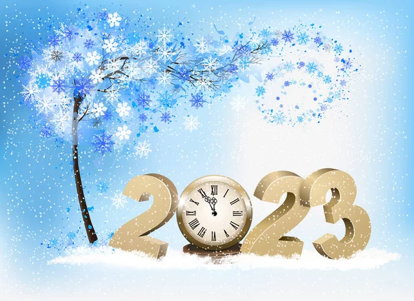 Wesołych Świąt Szczęśliwego Nowego Roku Tle Wakacje Złotem 2023 Zegar — Wektor stockowy