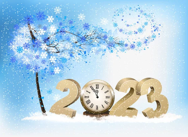 Wesołych Świąt Szczęśliwego Nowego Roku Tle Wakacje Złotem 2023 Zegar — Wektor stockowy