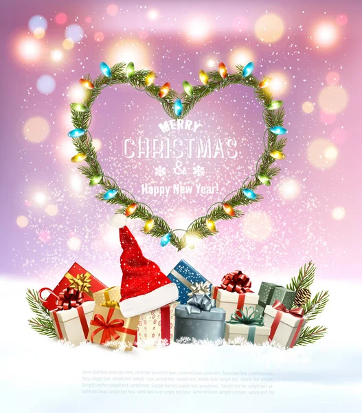Frohe Weihnachten Und Ein Gutes Neues Jahr Hintergrund Mit Weihnachtskranz — Stockvektor