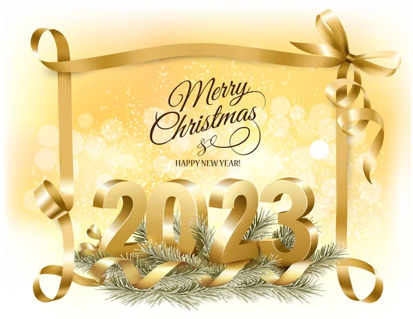 Feliz Natal Feliz Ano Novo Fundo Com 2023 Letras Ramo — Vetor de Stock