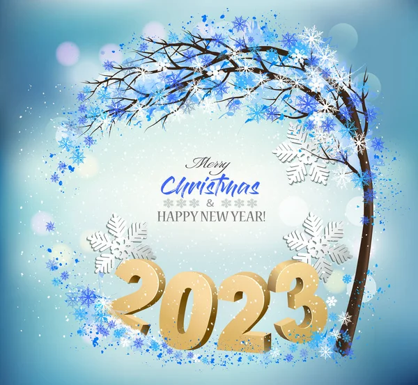 Щасливого Різдва Нового Року 2023 Листами Ялинкою Сніжинками Векторні — стоковий вектор