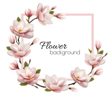 Güzel pembe manolya arka planı. Vektör.