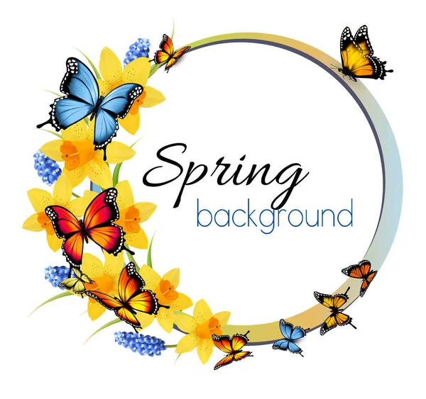 Spring Background Colorful Butterflies Spring Flowers Spring Sale Vector — Stock Vector