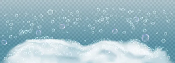 Seifenschaum Und Blasen Auf Transparentem Hintergrund Vektorillustration — Stockvektor