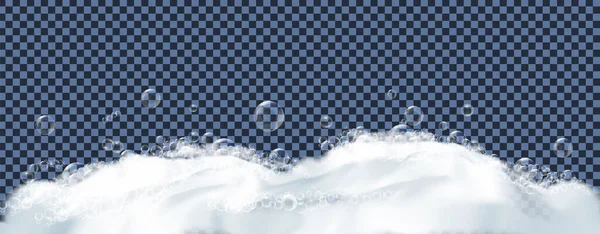 Fürdőhab Vagy Sörhab Átlátszó Alapon Izolált Buborékokkal Fehér Szappanhab Textúra — Stock Vector