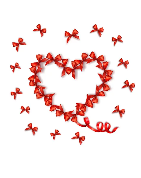 Εορταστική Κάρτα Όμορφα Κόκκινα Τόξα Διπλωμένα Σχήμα Καρδιάς Κόκκινα Τόξα — Διανυσματικό Αρχείο