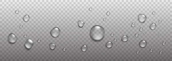 Realistické Kapky Deště Vzduchové Bubliny Kyslík Průhledném Pozadí Vektor — Stockový vektor