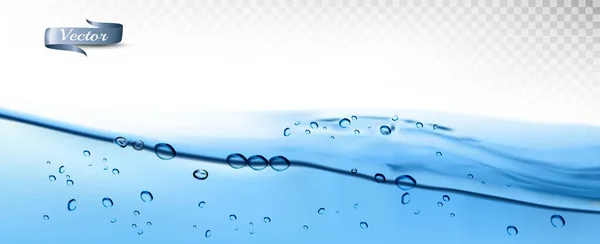 Transparante Watergolven Met Luchtbellen Zonnestralen Transparante Achtergrond Vectorillustratie — Stockvector