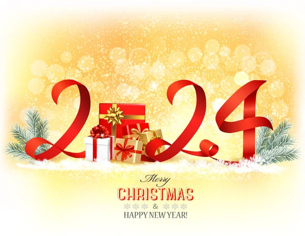 Ευτυχισμένο Νέο Έτος Και Χριστούγεννα Διακοπές Φόντο 2024 Και Κουτιά — Διανυσματικό Αρχείο