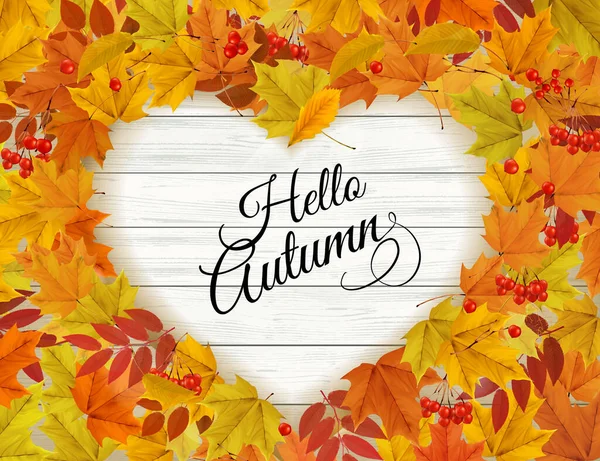 Autumn Nature Frame Colorful Autumn Leaves Heart Shape Wooden Sign Royalty Free Stock Illustrations