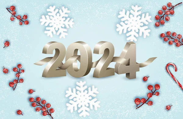 スノーフレークと2024の数字の抽象的な休日のクリスマスの背景 ベクトルイラスト ベクターグラフィックス