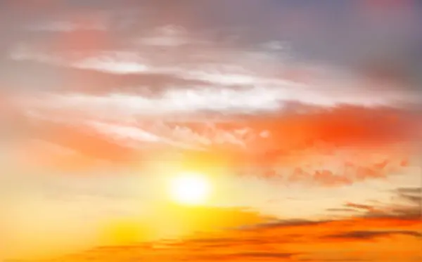 Sonnenuntergang Himmel Hintergrund Mit Transparenten Wolken Und Sonne Vektorillustration — Stockvektor