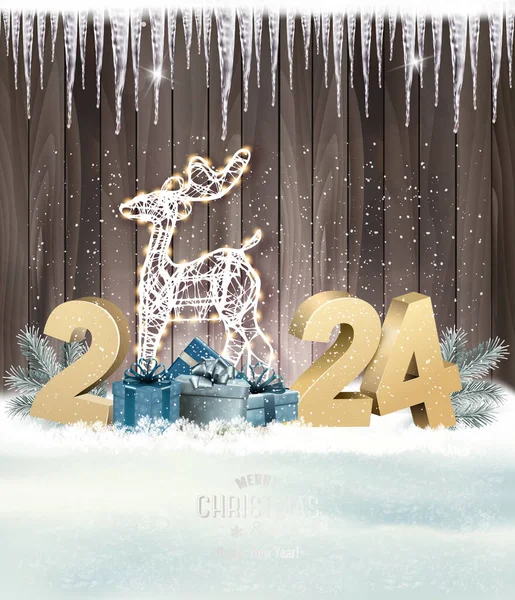 Merry Christmas Happy New Year Holiday Background Gift Boxes 2024 Stock Vector