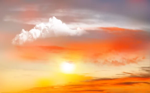 Sonnenuntergang Himmel Hintergrund Mit Transparenten Wolken Und Sonne Vektorillustration — Stockvektor