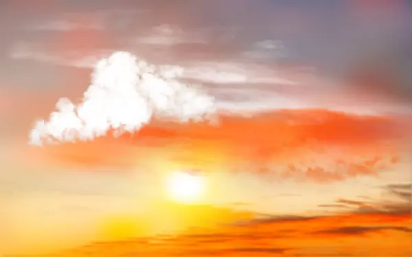 透明な雲と太陽のサンセットスカイバック ベクトルイラスト — ストックベクタ