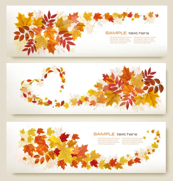 Три Ретро Абстрактных Осенних Баннера Красочными Листьями Ягодами Вектор Стоковый вектор