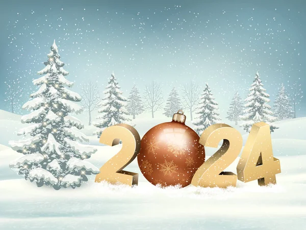Feliz Natal Ano Novo Fundo Paisagem Férias Com 2024 Uma Ilustração De Bancos De Imagens