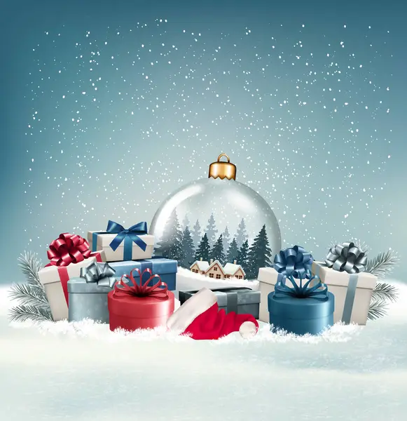 Fundo Férias Natal Com Caixas Presente Coloridas Bola Natal Transparente —  Vetores de Stock