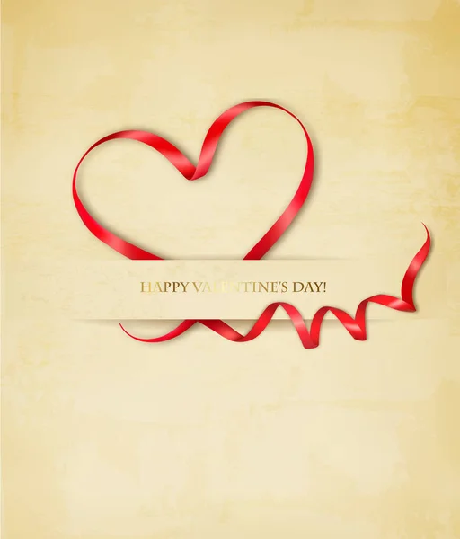 Свято Вінтаж День Святого Валентина Тло Червона Стрічка Форма Серця Векторна Графіка