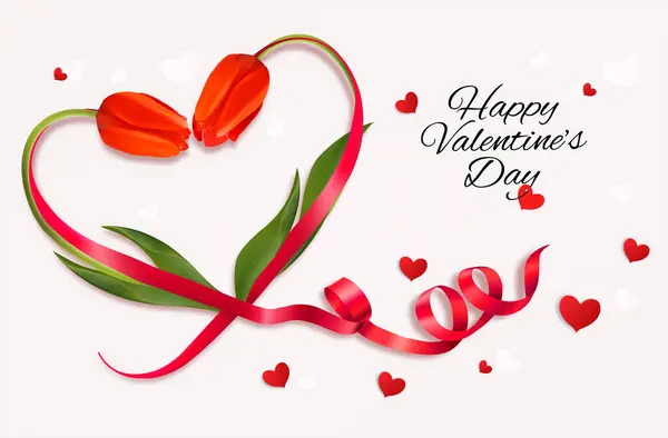 Happy Valentine Day Beautiful Background Red Tulips Curved Shape Heart Royalty Free Stock Vectors