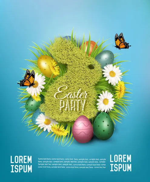 Πιλότος Εορταστικού Πάσχα Πασχαλινά Αυγά Ανοιξιάτικα Λουλούδια Και Κουνέλι Γρασίδι Διανυσματικά Γραφικά