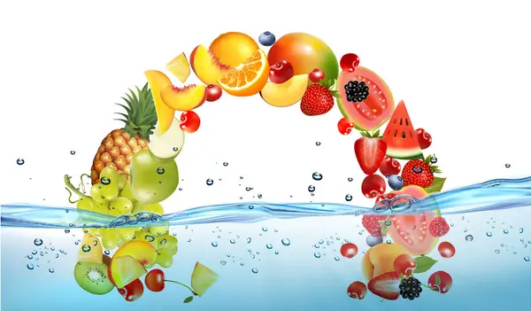 Fruits Frais Baies Sucrées Dans Eau Transparente Bulle Oxygène Ananas Illustration De Stock