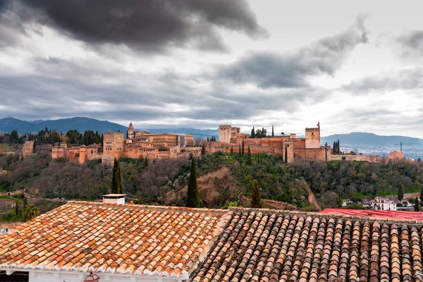 Granada Espanha Fevereiro 2022 Alhambra Complexo Palácio Fortaleza Localizado Granada — Fotografia de Stock