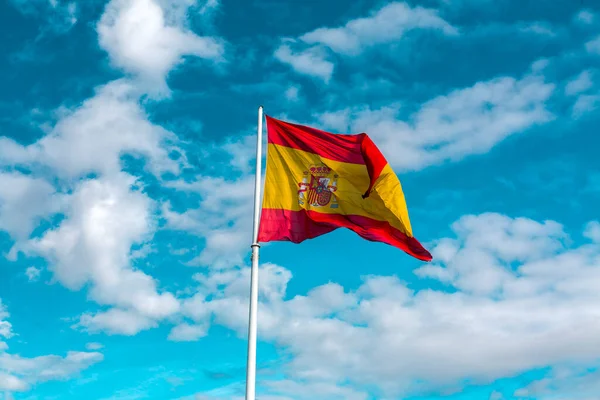 Spanish Flag Waving Clear Blue Sky — Stock Photo, Image