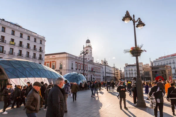 Madryt Hiszpania Feb 2022 Puerta Del Sol Jest Placem Publicznym — Zdjęcie stockowe