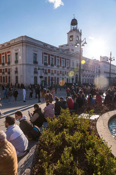 Madrid Espanha Feb 2022 Puerta Del Sol Uma Praça Pública — Fotografia de Stock