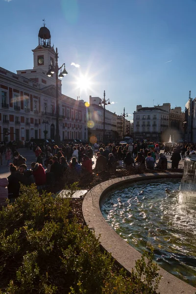 西班牙马德里 2022年Feb 19日 西班牙马德里的Puerta Del Sol广场 Puerta Del Sol 是马德里的一个公共广场 — 图库照片