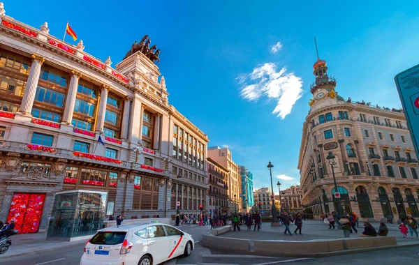 stock image Madrid, Spain - FEB 19, 2022: The Banco Bilbao Vizcaya is a building located at Calle de Alcala. Projected in 1919 by architect Ricardo Bastida, and built from 1920 to 1923