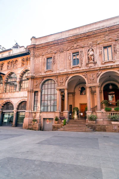 stock image Milan, Italy - 29 March 2022: Piazza Mercanti is a central city square of Milan, between Piazza del Duomo, and Piazza Cordusio.