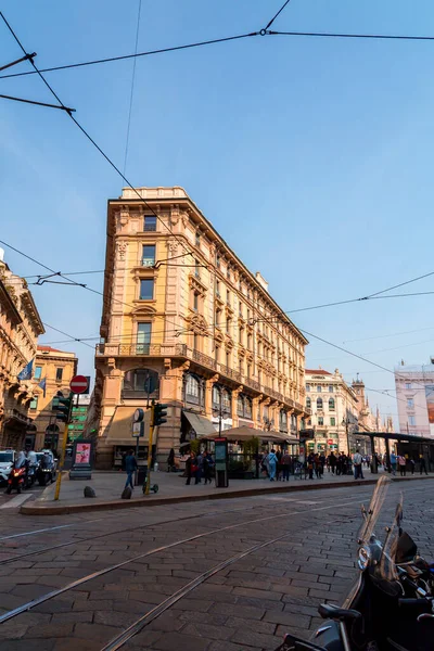 stock image Milan, Italy - 29 March 2022: Typical Italian buildings and street view in Milan, the capital of Lombard,  region of Italy.