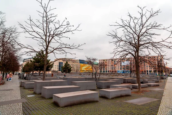 stock image Berlin, Germany - 15 DEC 2021: The Holocaust Memorial is a memorial in Berlin to the Jewish victims of the Holocaust, designed by architect Peter Eisenman and Buro Happold.