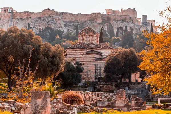 Kostel Svatých Apoštolů Nachází Starověké Agora Atén Vedle Stoa Attalos — Stock fotografie