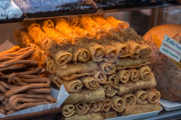 Athen Griechenland Nov 2021 Traditionelle Griechische Snacks Und Gebäckprodukte Einem — Stockfoto