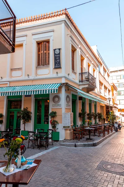 Atenas Grécia Novembro 2021 Assentos Livre Nos Restaurantes Tradicionais Gregos — Fotografia de Stock