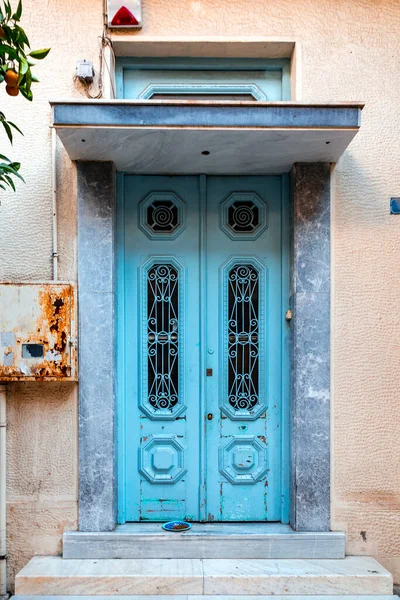 Stare Piękne Ozdobne Drzwi Klasyczny Detal Architektury Aten Grecja — Zdjęcie stockowe