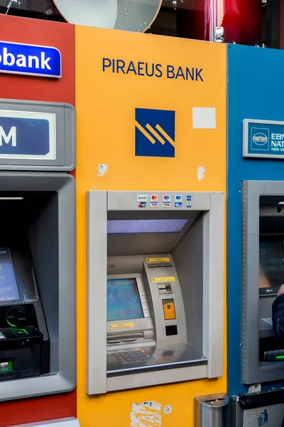 stock image Athens, Greece - 25 Nov 2021: ATMs or many Greek national banks in the center of Athens, the Greek capital.